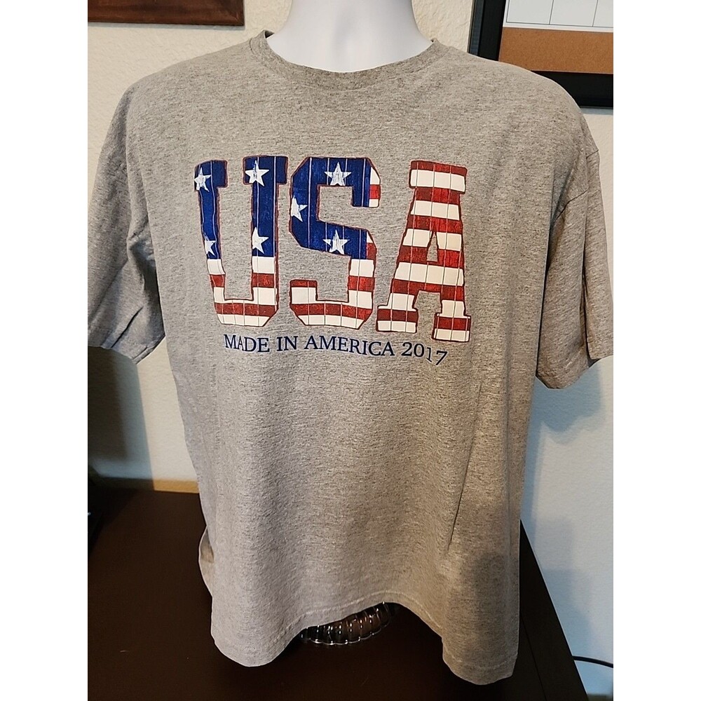 American Flag T Shirt Mens XL Gray USA Patriotic Graphic Tee 4th of July Summer